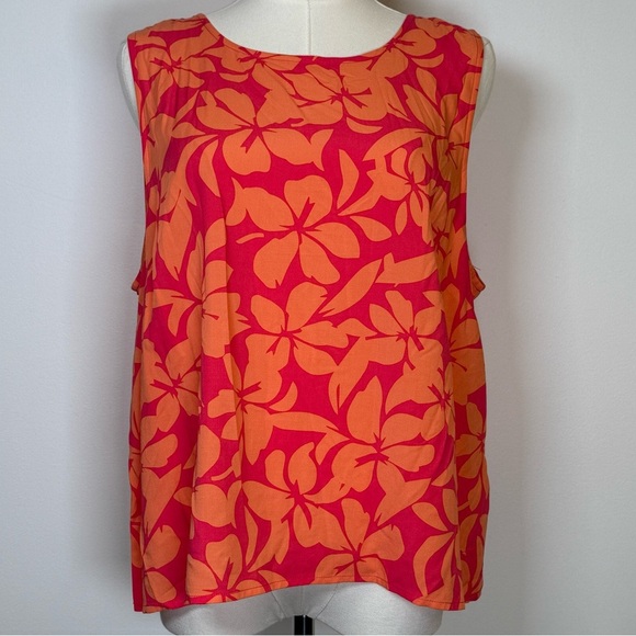 J. Crew Sleeveless Tropical Hawaiian Top Orange And Pink Women’s Size Large - Picture 1 of 7